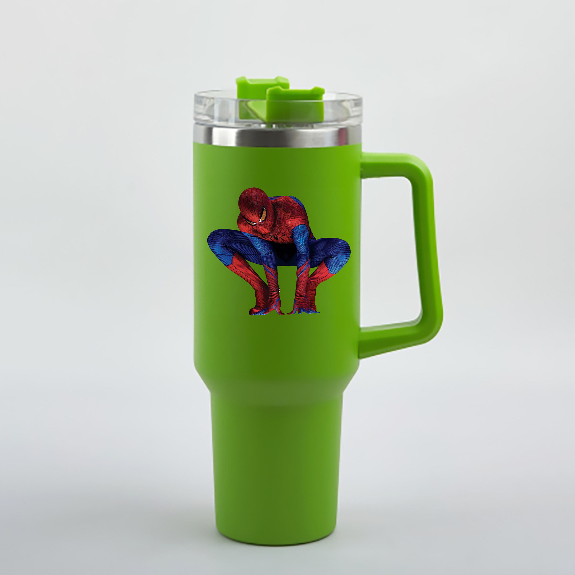 （画像用） Spider Man スパイダーマン 1200mL車用タンブラー - クリスタルステッカー（プラスチックストロー付き）